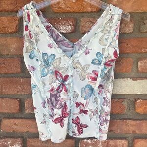Vintage Silk Y2K WHISTLES Whimsical Pale Blue Butterfly Print Sleeveless Top